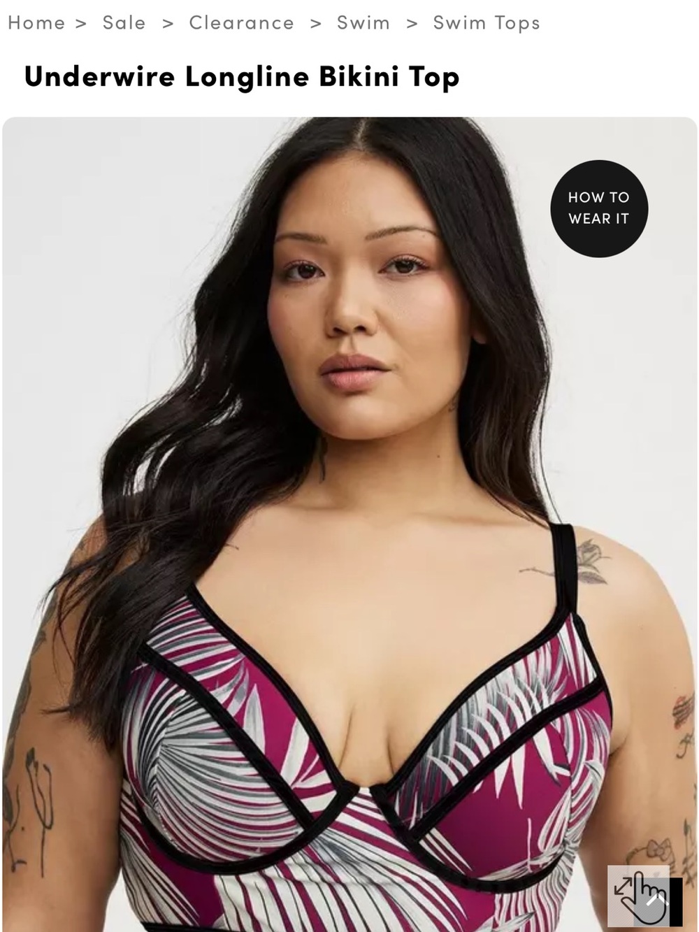 torrid Magenta Palm-Print Underwire Longline Bikini Top with Black Trim